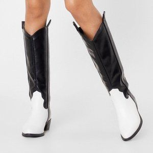 Two Tone Western Knee High Heeled Boots